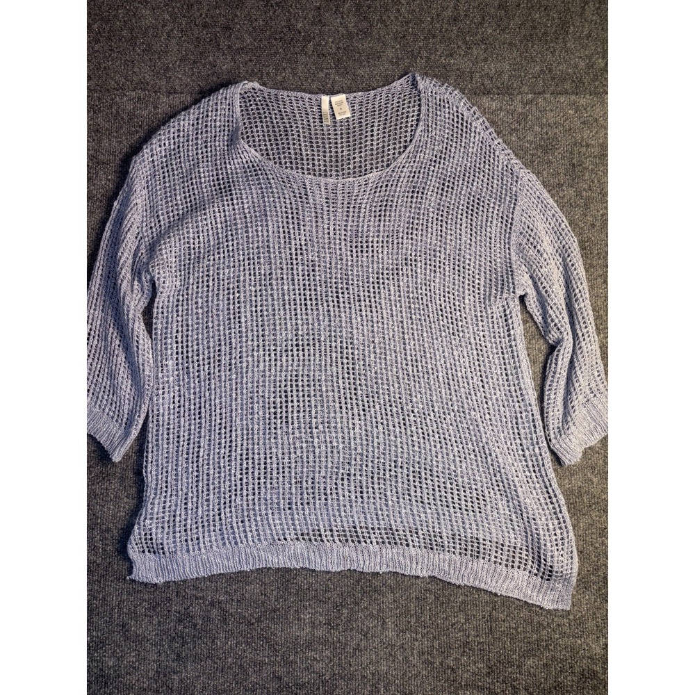 KAKTUS Sweater Women's XL Purple Acrylic Marled Open Knit Long Sleeve Round Neck